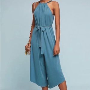 Wide-leg ribbed halter jumpsuit, Anthropologie HD in Paris, blue, size small